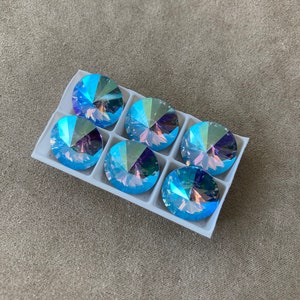 Set of 6, Swarovski Art. 1122, Light Sapphire Shimmer Foiled, 14mm