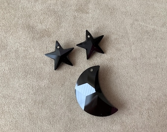 3 pc Set, Swarovski Art. 6722 & 6714, 30mm Moon and 2 - 20mm Stars, Jet