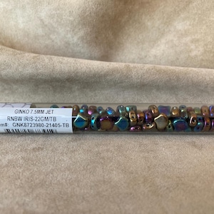 Ginko Bead, Jet Rainbow Iris by Matubo, 5&quot; / 22gram Tube