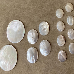 Shell Flat Back Cabochon, Calibrated Oval, Mother of Pearl, 3 sizes: 18x13mm, 25x18mm or 40x30mm, Sold by the piece
