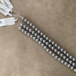 Set of 3, Czech Glass Pearl, Light Grey / Silver, 6mm Round by Preciosa