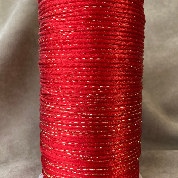 Satin Cord 2mm, Holiday Red Gold Metallic, Rattail, various lengths