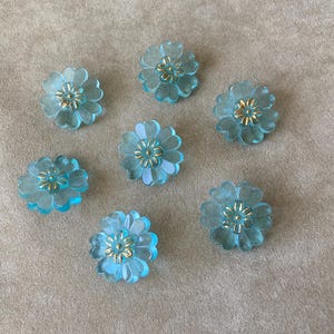 Floral Czech Glass Button, Aqua Gold Accents, 6 Petal, 22mm, Shank Back, sold by the piece
