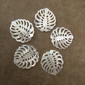 Monstera Palm Leaf Filigree Pendant / Charm, Mother of Pearl, Sold by the piece