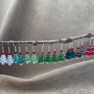 Swarovski Christmas Tree Earrings, 10 Colors!  Handwrapped on Silver Plated Findings