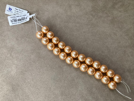 Buy Set of 2, Czech Glass Pearl, Gold, 10mm Round by Preciosa
