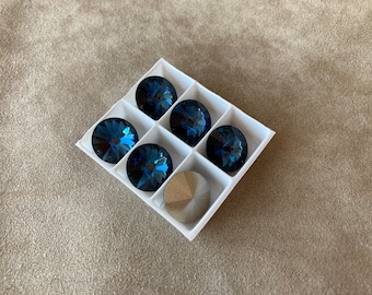 Set of 6, Swarovski Art. 1122, Montana Foiled Rivoli, 14mm