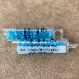 LMA-148FR, Matte Tr Aqua AB, 2 Tube Lot, Long Magatama, 4x7mm