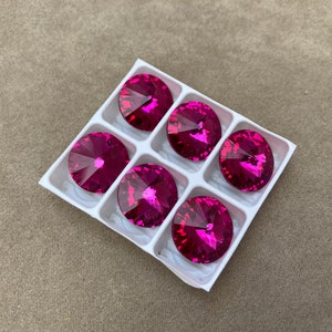 Set of 6, Preciosa MC Fuchsia Foiled, 14mm Rivoli