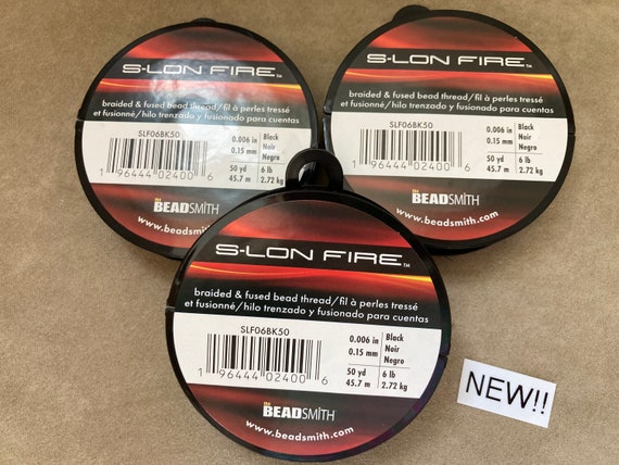 S-lon Fire, 6lb Black, 50 Yard Spool, Braided & Fused Bead Thread, NEW 