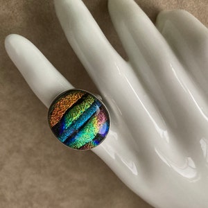 Dichroic Glass Sterling Silver Statement Ring, Size 7, OOAK