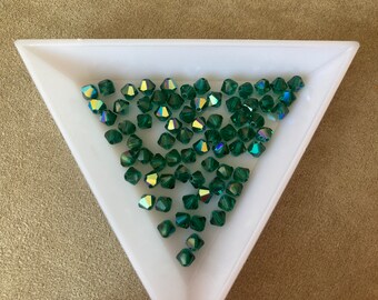 Swarovski 4mm Bicone, Emerald AB, package of 72