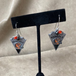 Bengals Earrings, Sterling Silver with Swarovski Accents, French Wires