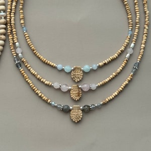 Tulsi mala kanthimala with name Radhe and Labradorite