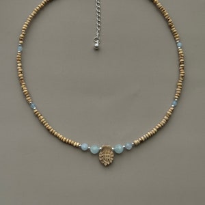 Tulsi mala kanthimala with the name Radhe and Aquamarine