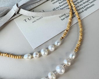 Handmade Tulasi Kanthi Mala with Pearls, Sterling Silver or Gold-Filled Beads, Spiritual Yoga Necklace, Meditation Jewelry