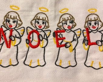 Embroidered Christmas Dinner Napkins, Vintage NOEL Angels