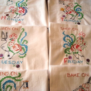 Days of the Week Dish Towels, Flour Sack Towels, Roosters, Set of 7, Machine Embroidery - Etsy