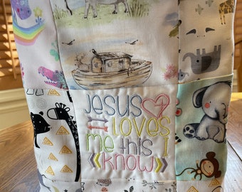 Personalized Noah's Ark Quiet Bag: Patchwork Fabric Tote