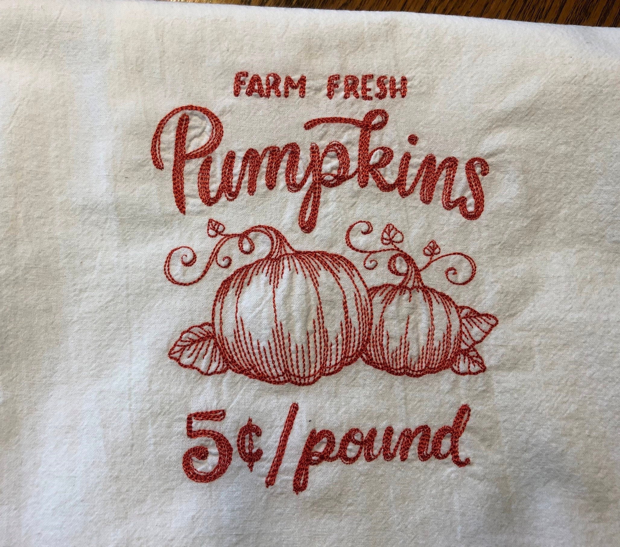 Embroidered Fall Dish Towel Tea Towel Pumpkins For Sale Etsy