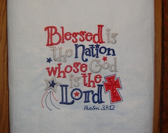 Embroidered Flour Sack Towel: Patriotic Scripture Dish Towel