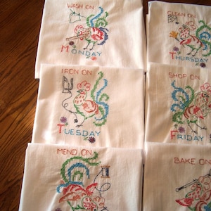 Days of the Week Dish Towels, Flour Sack Towels, Roosters, Set of 7, Machine Embroidery - Etsy
