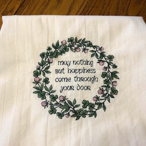 Irish blessing embroidered flour sack tea towel, dish towel, gift item under 20, St. Patrick&#39;s Day gift, machine embroidery
