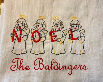 Personalized Christmas Flour Sack Towel: Vintage Angel Embroidery