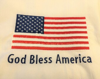Embroidered American Flag Flour Sack Tea Towel: Patriotic Decor