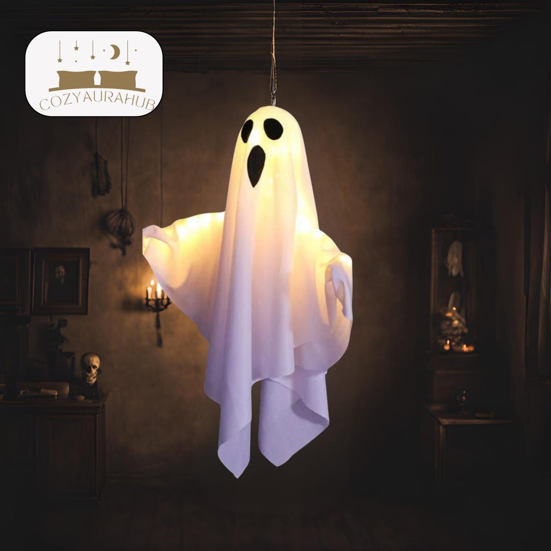 White Hanging Ghost LED Halloween Lights Spooky Battery Powered Lights