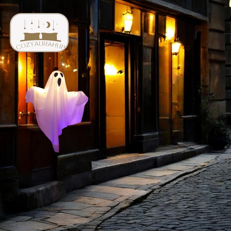 White Hanging Ghost LED Halloween Lights Spooky Battery Powered Lights
