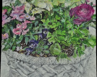 Original Oil Pastel Art - Bouquet of Flowers, Vellore, Columbine, Nemesis, Voila, Ranunculpus - 8x10" - Unframed