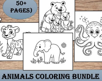 Animals coloring pages for kids, Printable coloring, Digital coloring book, Coloring books bundle for toddlers, Wild animals, wildlife, PDF