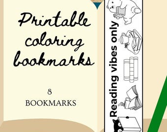 Funny bookmarks to color, Color your own bookmarks for kid, Gift for book lover, Printable coloring pages, Cut out bookmark digital download