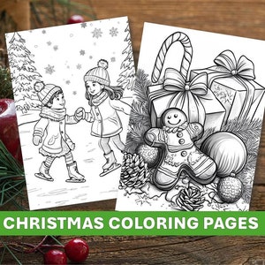 Christmas coloring pages, Set of coloring sheets, Downloadable coloring book, Holiday gift for grandchildren, Winter coloring for kids