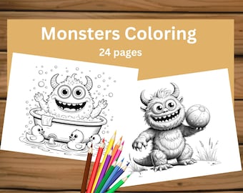Cute monster coloring book for kid, Printable monsters colouring sheets, Pages to color instant download, Screen free activity for preschool
