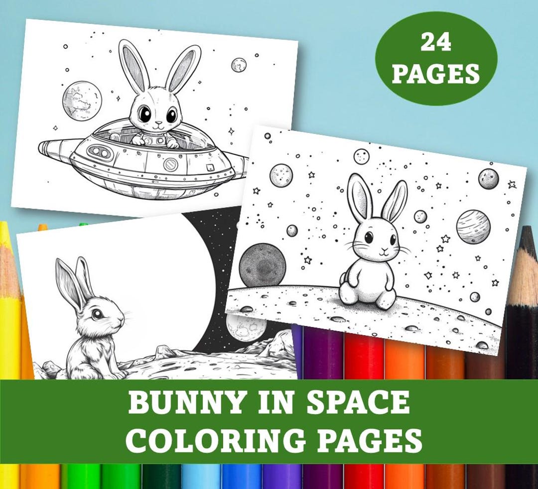 Animal in Space Coloring for Kids, Digital Bunny Coloring Book ...