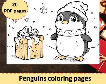 Penguin coloring pages | Christmas coloring pages | Penguin coloring book | Christmas coloring book | Digital coloring pages for kids | PDF