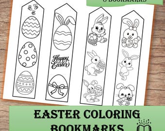 Easter coloring bookmarks for kids, Fun printable bookmarks, Color your own spring bookmark, Children crafts, Cut out bookmark to color