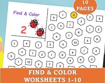 Find and color number, Learning numbers coloring pages, Homeschool material, Educational worksheet, Printable coloring sheets for kids