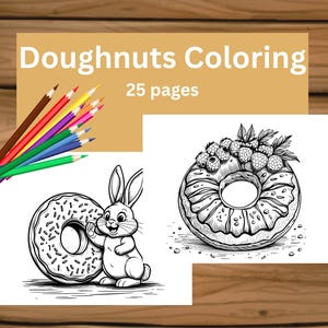 Spaß Donut Malseiten für Kinder, Druckbare Donut Malseite, Internationaler Donut Tag Aktivität digitaler Download, süßes Malbuch