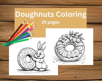Fun doughnut coloring pages for kids, Printable donut coloring sheet, International donut day activity digital download, Cute coloring book