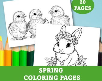 Printable spring coloring pages for kids, Digital Easter coloring book for children, Cute springtime coloring sheets, Activity worksheet PDF