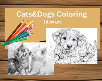Grayscale coloring pages, Cute animal coloring book for kids, Printable dog colouring activity sheets, Cat prints to color for adults