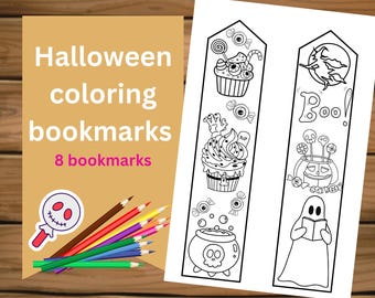 Halloween coloring bookmarks for kids, Printable color your own bookmark, Party activity sheet for children, Classroom crafts, Bookmarks set