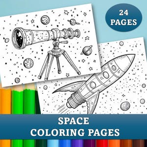 Páginas para colorear del espacio digital para niños, libro de actividades de astronautas para imprimir, hojas para colorear de planetas en formato PDF descargable, hojas de trabajo de astronautas