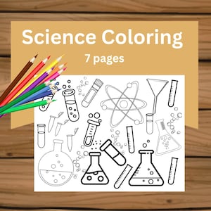 Dibujos para colorear de ciencias, actividad imprimible para niños, libro para colorear de química (descarga instantánea), hojas de trabajo para imprimir y colorear.