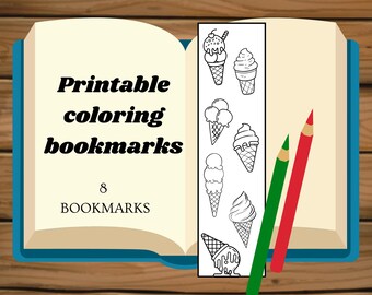 Ice cream bookmark coloring for children, Summer color your own bookmarkers, Printable crafts for kids, Cut out bookmark instant download