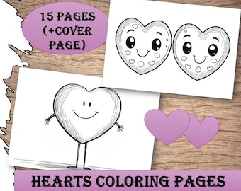 Valentines Day coloring pages for children, Easy hearts coloring sheets, Cute coloring book for kids, Printable PDF activity worksheet