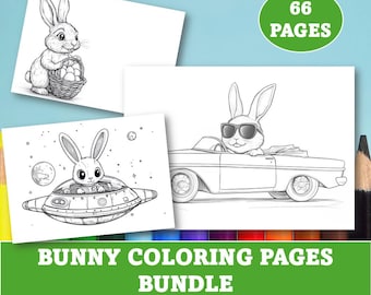 Easter coloring bundle, Printable bunny coloring book, Digital rabbit coloring pages for children, Easter activity sheets for kids, Crafts